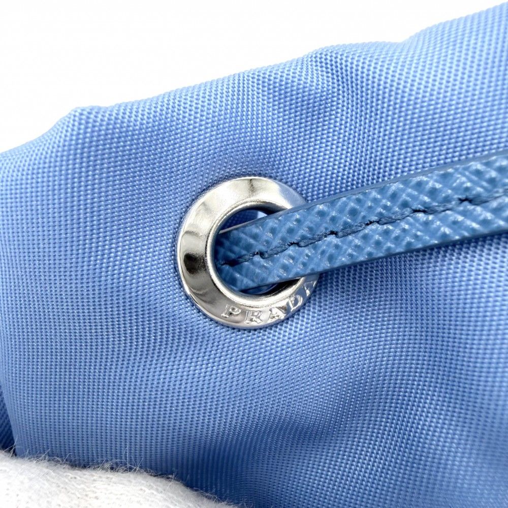 Prada Handbag Pouch Drawstring Nylon Leather Light Blue Silver — view 9