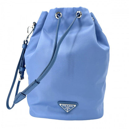 Prada Handbag Pouch Drawstring Nylon Leather Light Blue Silver
