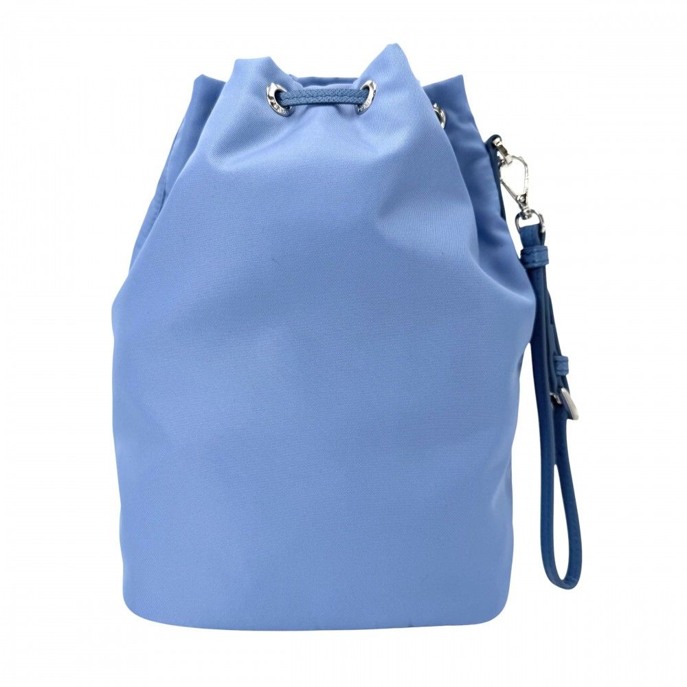 Prada Handbag Pouch Drawstring Nylon Leather Light Blue Silver — view 2