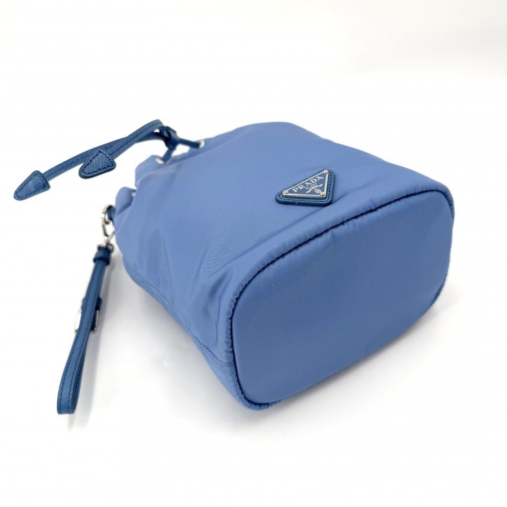 Prada Handbag Pouch Drawstring Nylon Leather Light Blue Silver — view 3