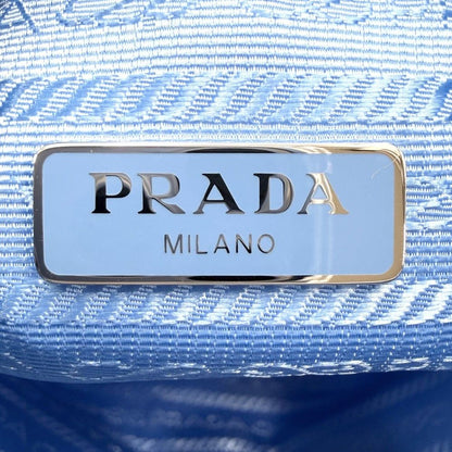 Prada Handbag Pouch Drawstring Nylon Leather Light Blue Silver — view 5