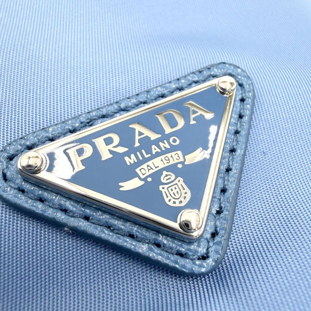 Prada Handbag Pouch Drawstring Nylon Leather Light Blue Silver — view 6