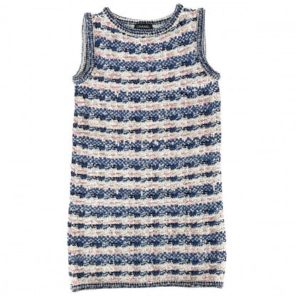 Chanel Dress Tweed Sleeveless 36 Blue White Rayon Cotton