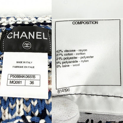 Chanel Dress Tweed Sleeveless 36 Blue White Rayon Cotton — view 4