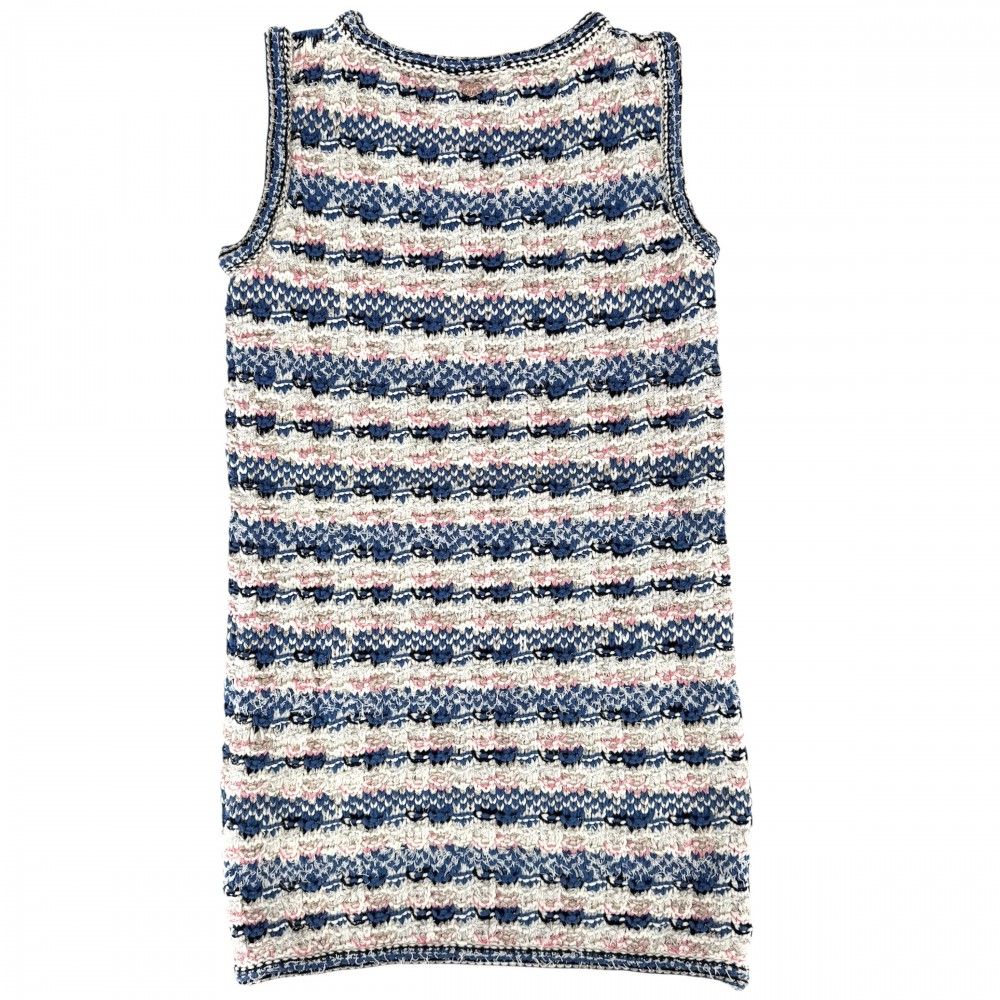 Chanel Dress Tweed Sleeveless 36 Blue White Rayon Cotton — view 2