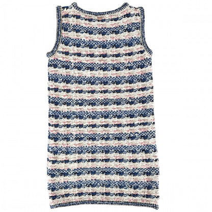 Chanel Dress Tweed Sleeveless 36 Blue White Rayon Cotton — view 2