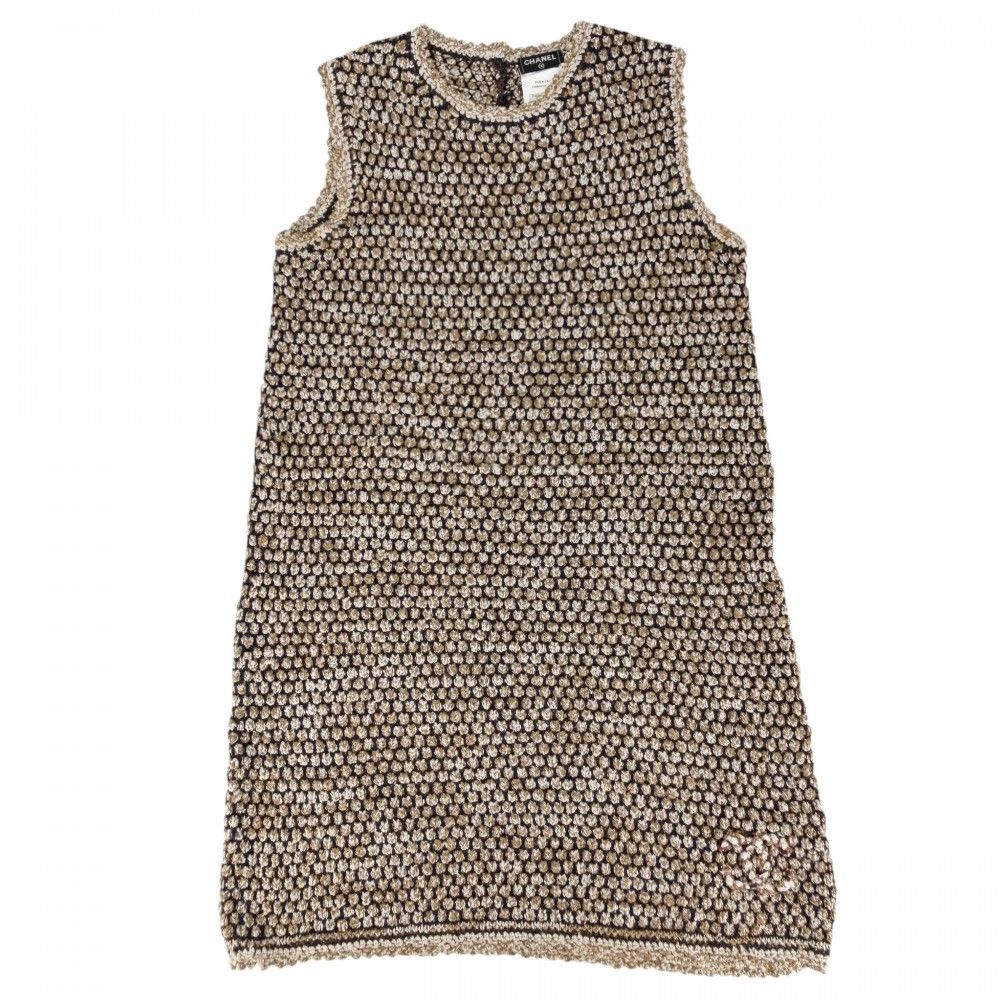 Chanel Dress Sleeveless 36 Blue Brown Rayon Nylon Spring Summer