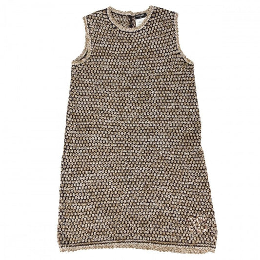 Chanel Dress Sleeveless 36 Blue Brown Rayon Nylon Spring Summer