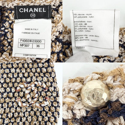 Chanel Dress Sleeveless 36 Blue Brown Rayon Nylon Spring Summer — view 4