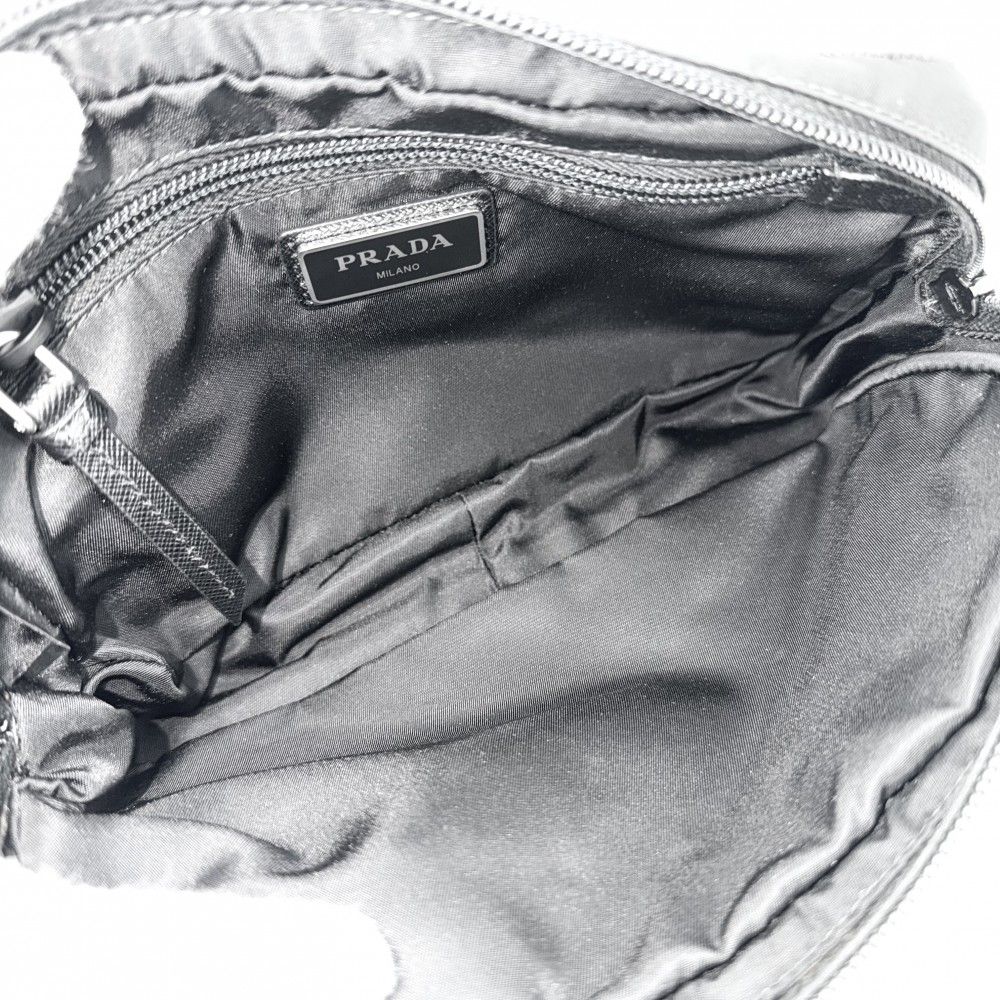 Prada Belt Bag Shoulder Crossbody Triangle Logo Re-Nylon Leather Black Silver — view 4