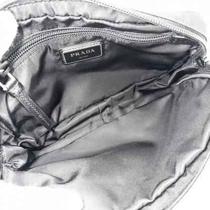 Prada Belt Bag Shoulder Crossbody Triangle Logo Re-Nylon Leather Black Silver — view 4