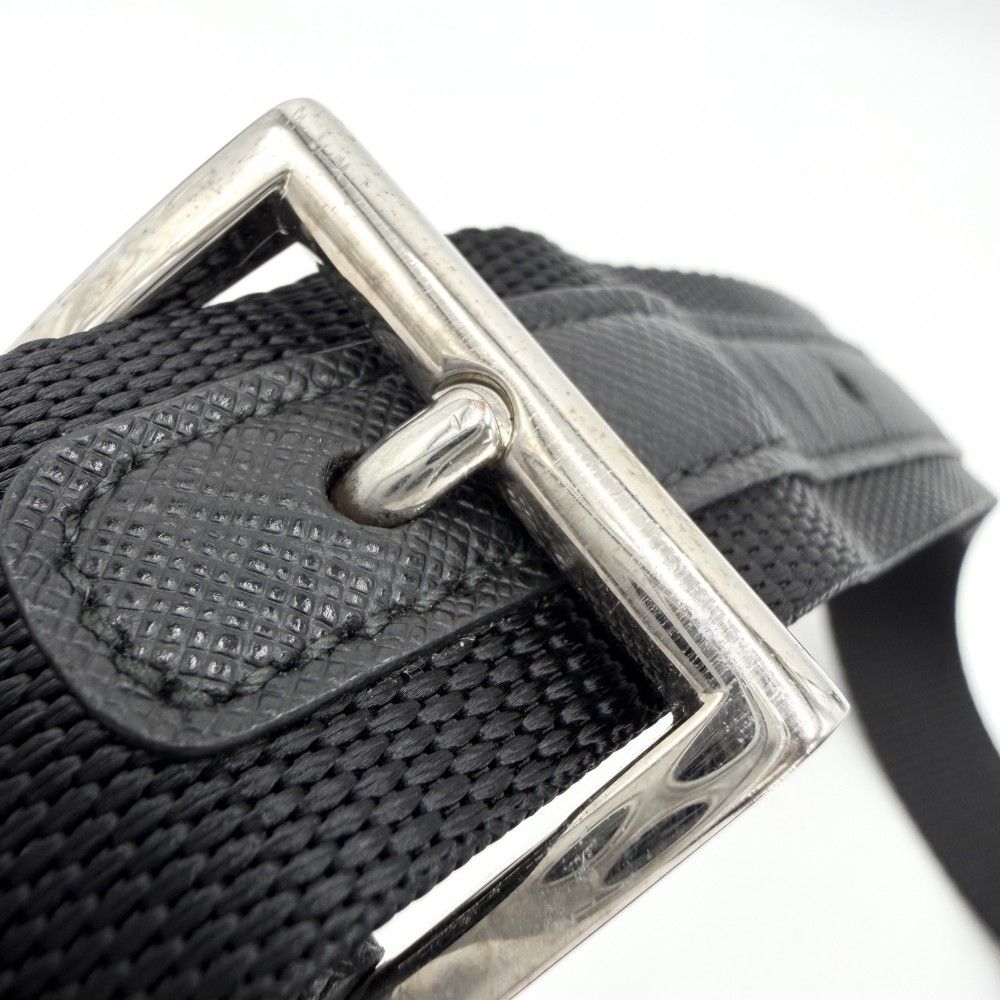 Prada Belt Bag Shoulder Crossbody Triangle Logo Re-Nylon Leather Black Silver — view 9