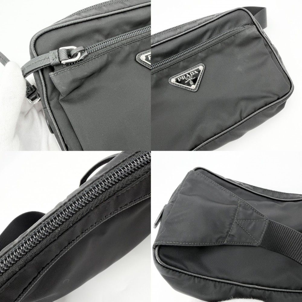 Prada Belt Bag Shoulder Crossbody Triangle Logo Re-Nylon Leather Black Silver — view 7