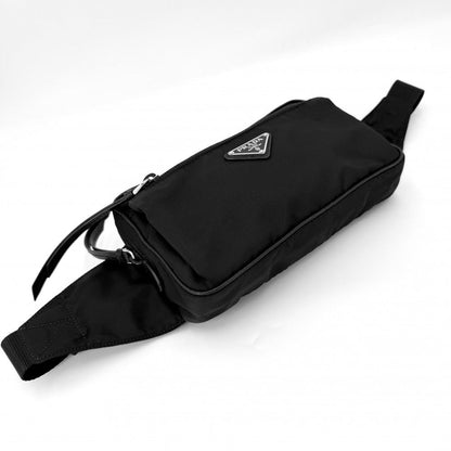 Prada Belt Bag Shoulder Crossbody Triangle Logo Re-Nylon Leather Black Silver — view 3