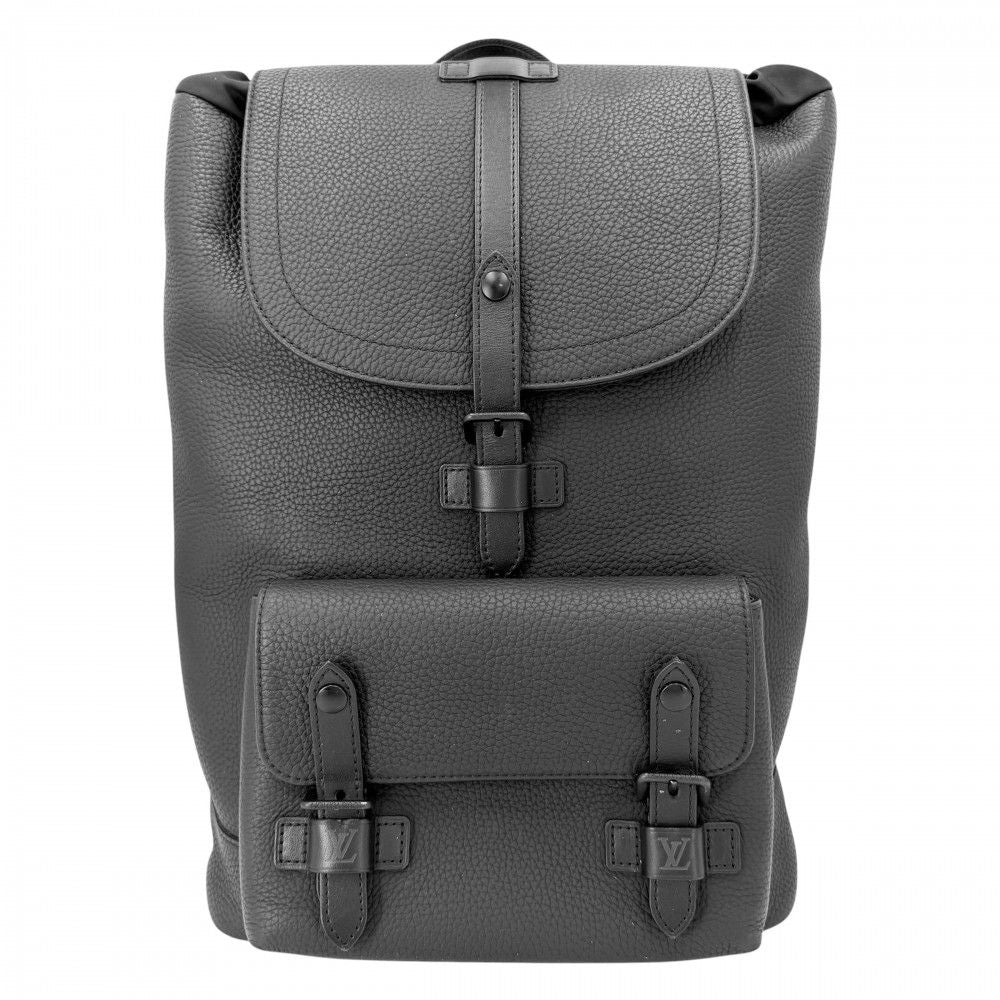 Louis Vuitton Backpack Christopher Slim Leather Black Silver