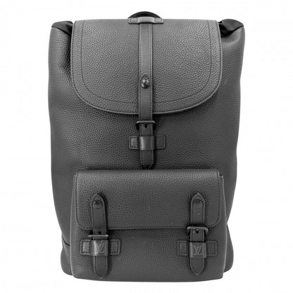 Louis Vuitton Backpack Christopher Slim Leather Black Silver