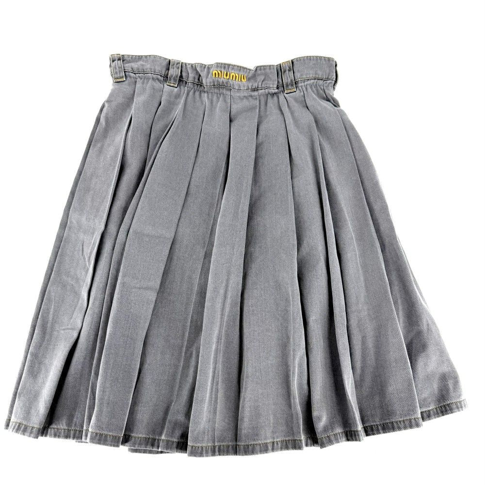 Miu Miu Skirt Logo Pleated 38 Gray Yellow Cotton