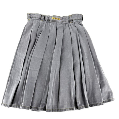 Miu Miu Skirt Logo Pleated 38 Gray Yellow Cotton