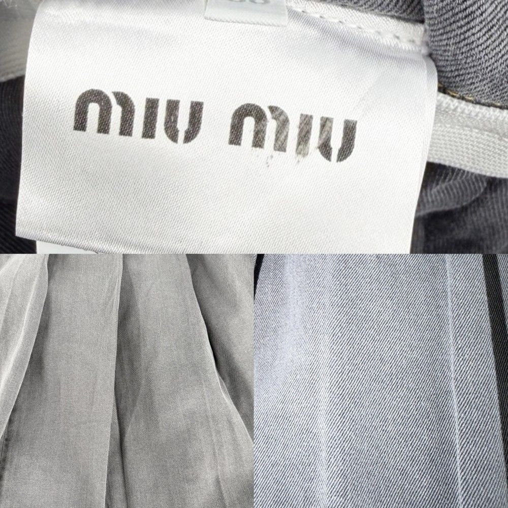 Miu Miu Skirt Logo Pleated 38 Gray Yellow Cotton — view 5