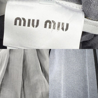Miu Miu Skirt Logo Pleated 38 Gray Yellow Cotton — view 5