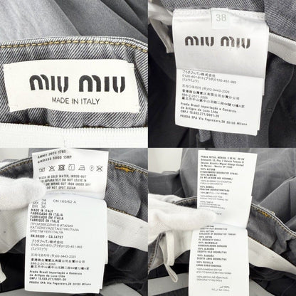 Miu Miu Skirt Logo Pleated 38 Gray Yellow Cotton — view 3