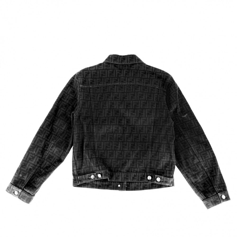 Fendi Denim Jacket Zucca All Over Pattern Logo 38 Black Silver Cotton — view 2