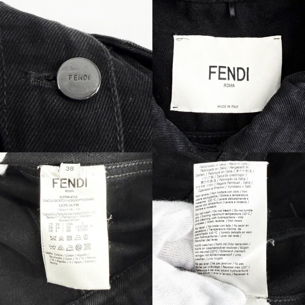 Fendi Denim Jacket Zucca All Over Pattern Logo 38 Black Silver Cotton — view 4