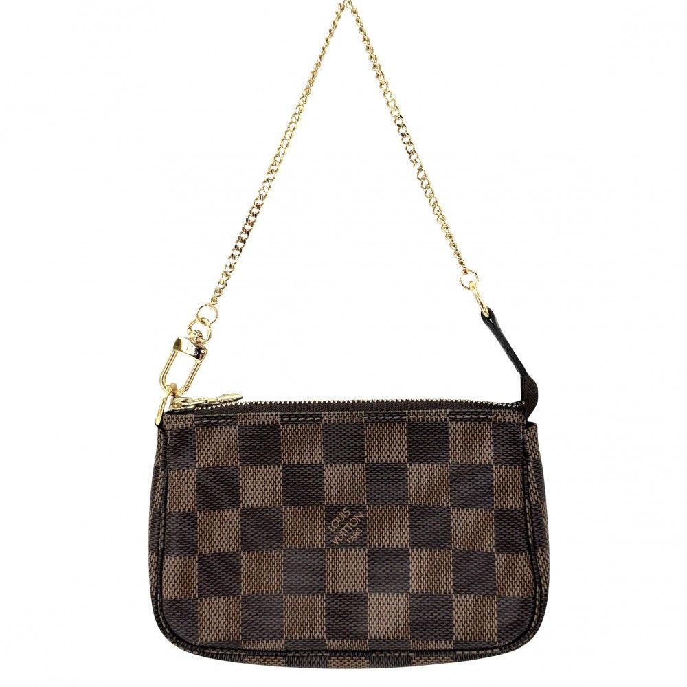 Louis Vuitton Handbag Mini Pochette Accessoires Damier Canvas Brown Gold — view 2