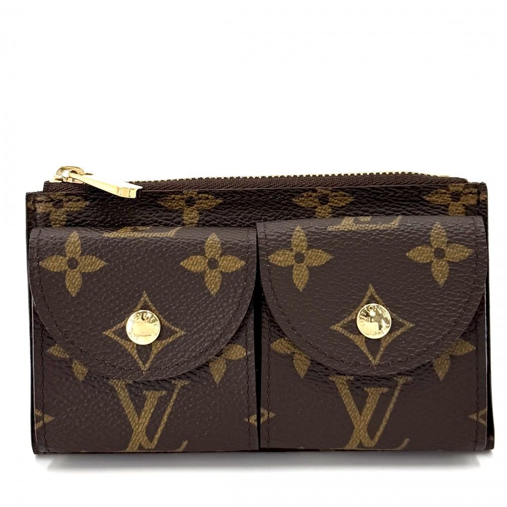 Louis Vuitton Coin Case Monogram Ceinture Pochette Duo Purse Brown Gold