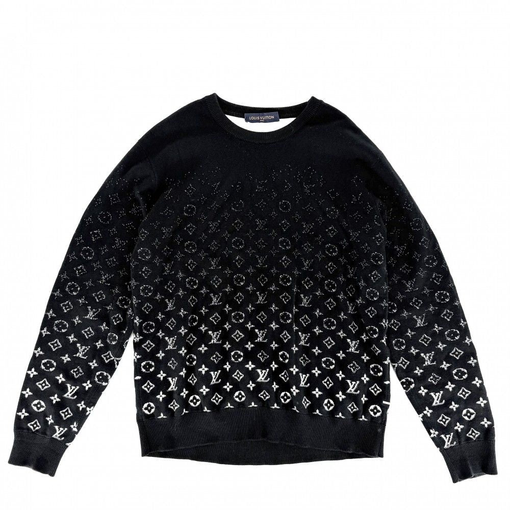 Louis Vuitton Knit Monogram Gradient Top Long Sleeve L Black Cotton Sweater