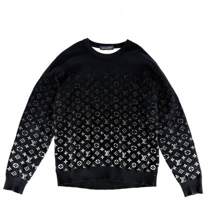 Louis Vuitton Knit Monogram Gradient Top Long Sleeve L Black Cotton Sweater