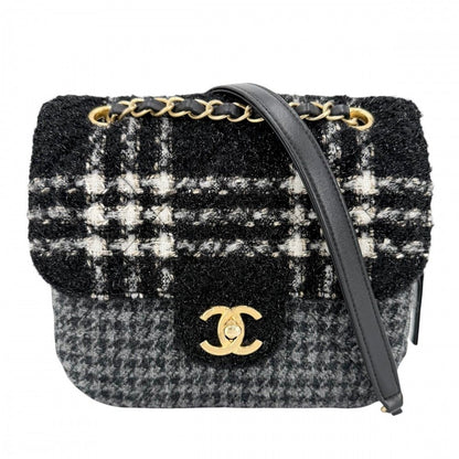 Chanel Shoulder Bag CC Logo Double Chain Turnlock Bag Crossbody Tweed Wool