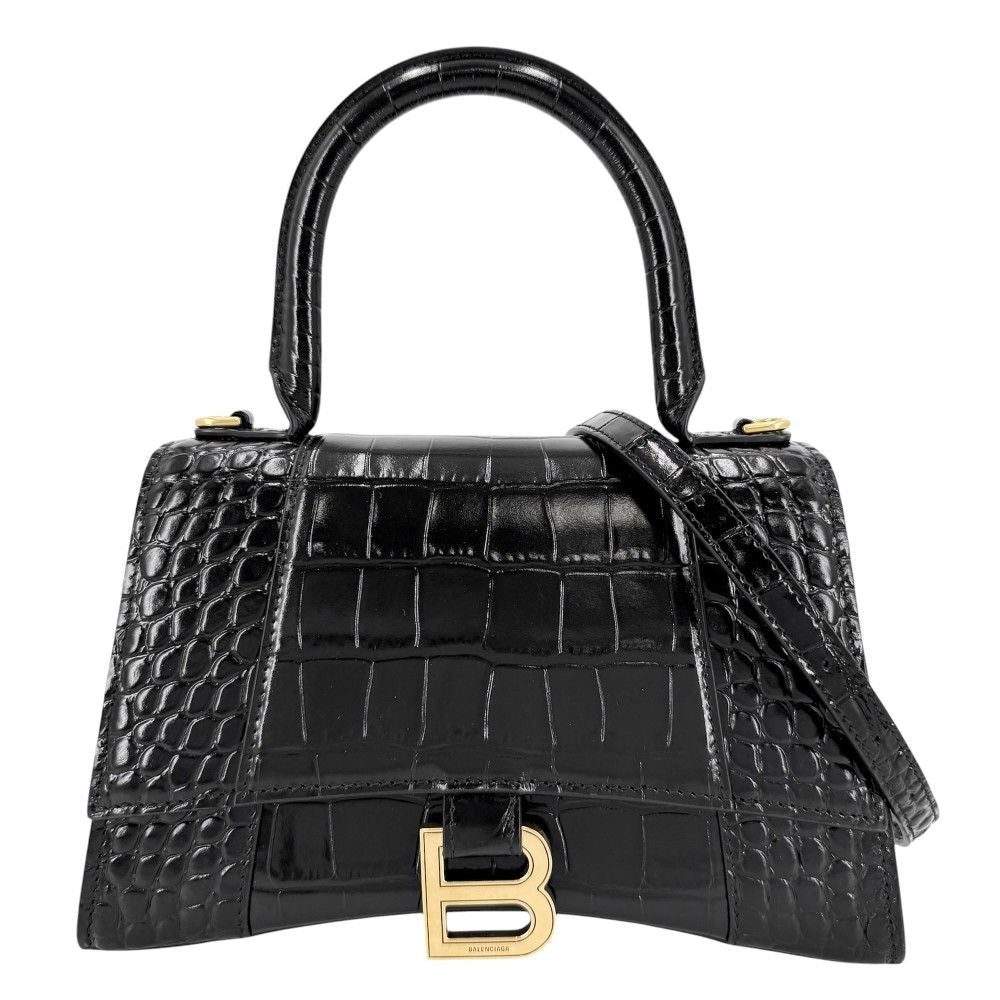 Balenciaga 2-Way Hourglass Small Shoulder Bag Crossbody Croco