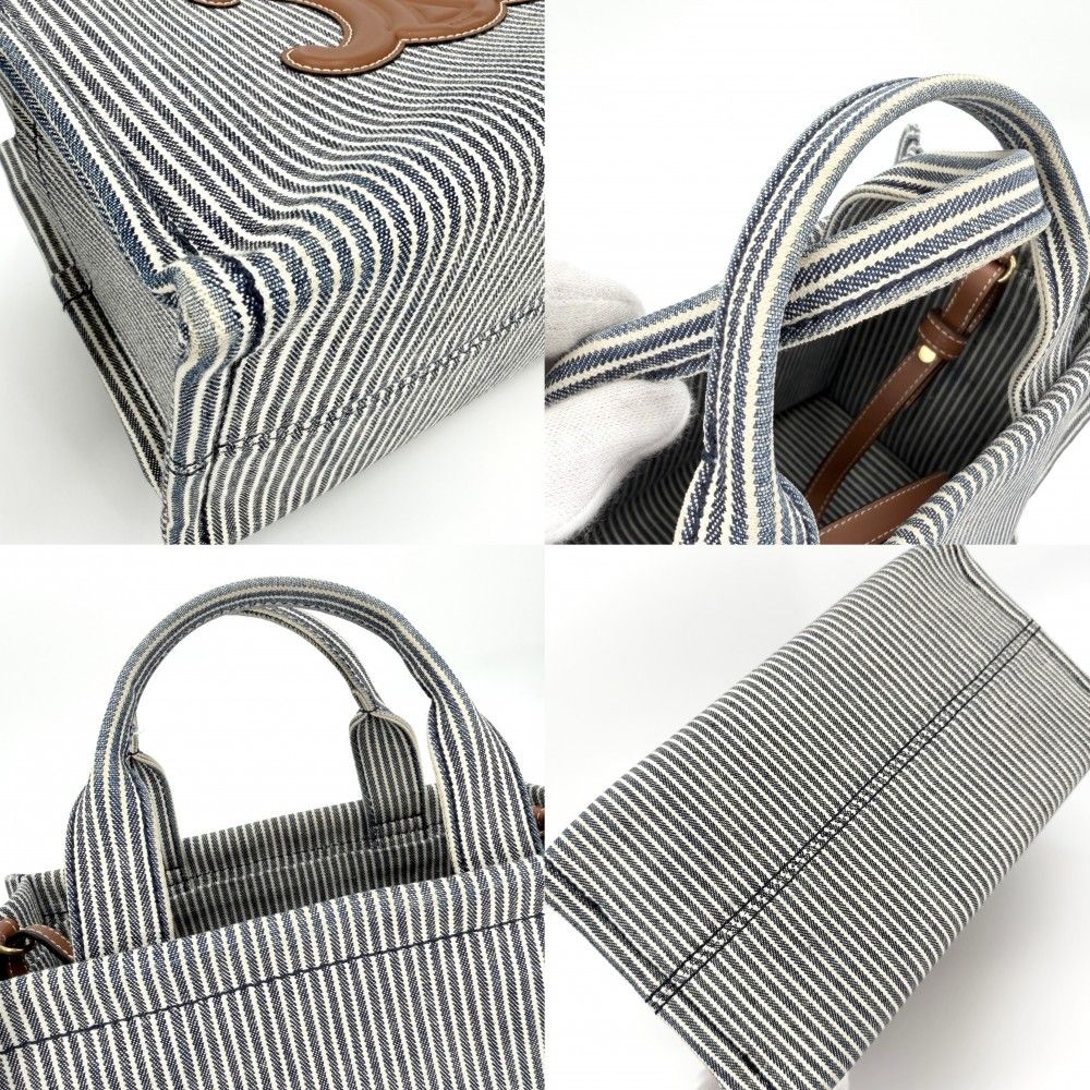 Celine 2-Way Triomphe Small Cabas Thais Shoulder Bag Crossbody Stripe Tote — view 7