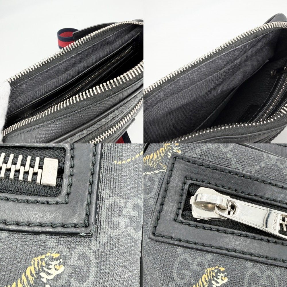 Gucci Waist Bag Taiga Web Stripe Crossbody Small Tiger GG Supreme Canvas — view 6