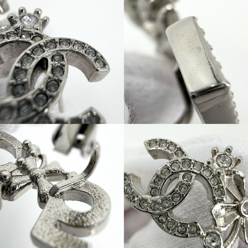 Chanel Earrings CC Logo Clover Line Stone Silver — view 6