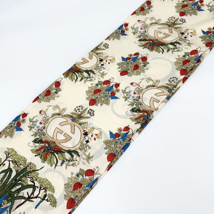 Gucci Shawl Anniversary Floral Pattern Large Scarf Flower Silk Beige Red — view 4