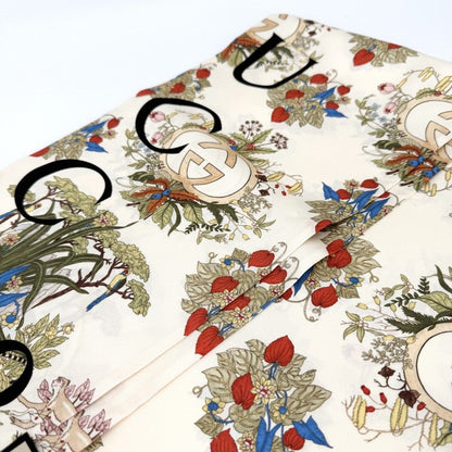 Gucci Shawl Anniversary Floral Pattern Large Scarf Flower Silk Beige Red — view 5