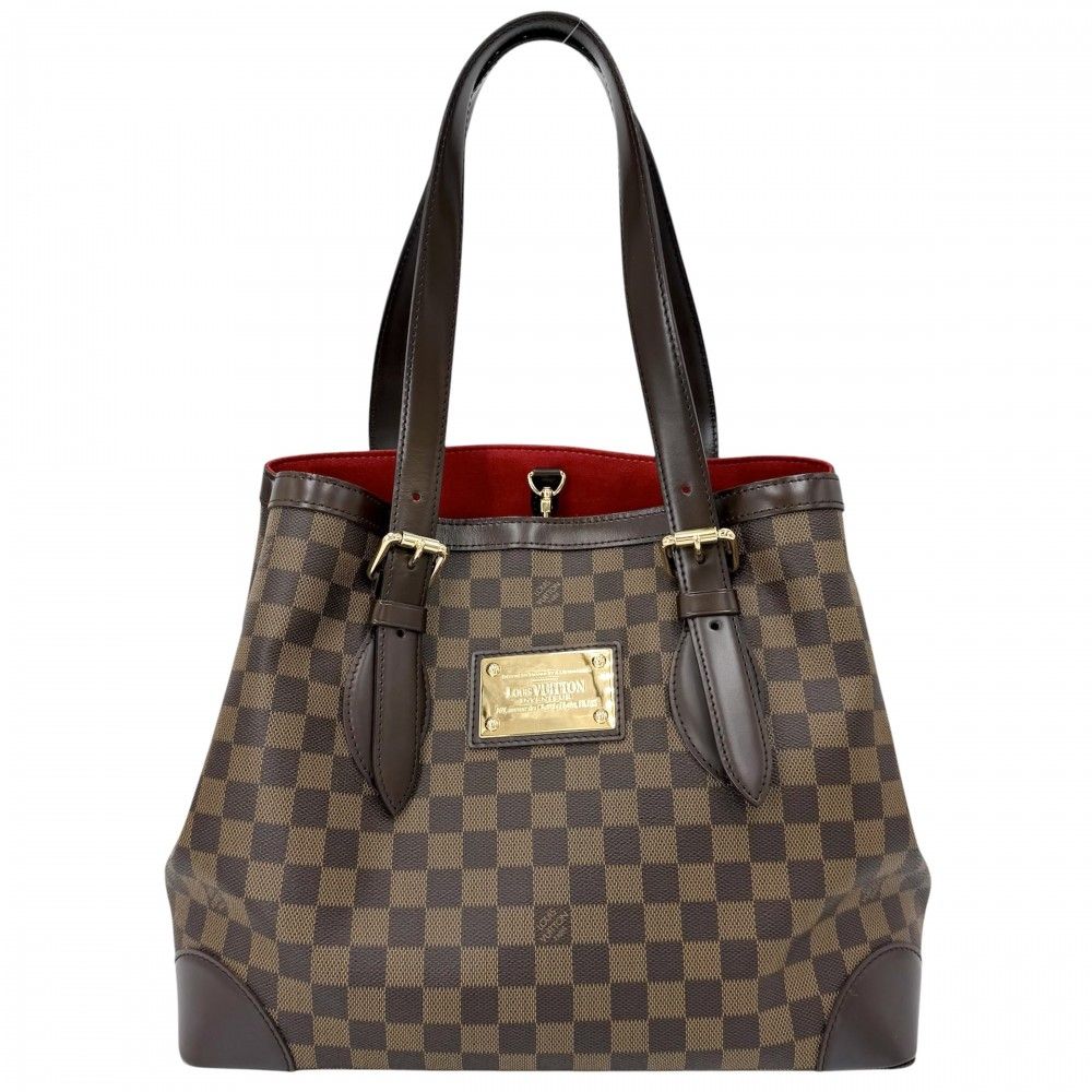 Louis Vuitton Tote Hampstead MM Handbag Shoulder Damier Canvas Brown Gold