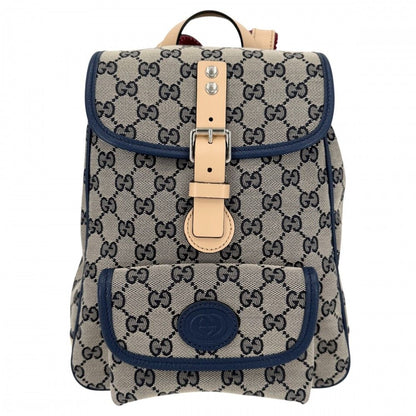 Gucci Backpack Kids Children GG Canvas Leather Brown Navy Blue Silver