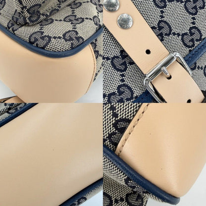 Gucci Backpack Kids Children GG Canvas Leather Brown Navy Blue Silver — view 7