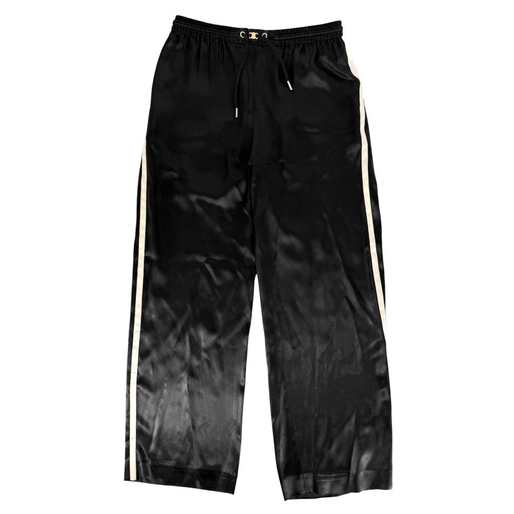 Celine Pants Straight Jersey Satin Long 36 Black Gold Acetate Silk