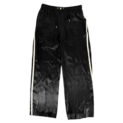Celine Pants Straight Jersey Satin Long 36 Black Gold Acetate Silk