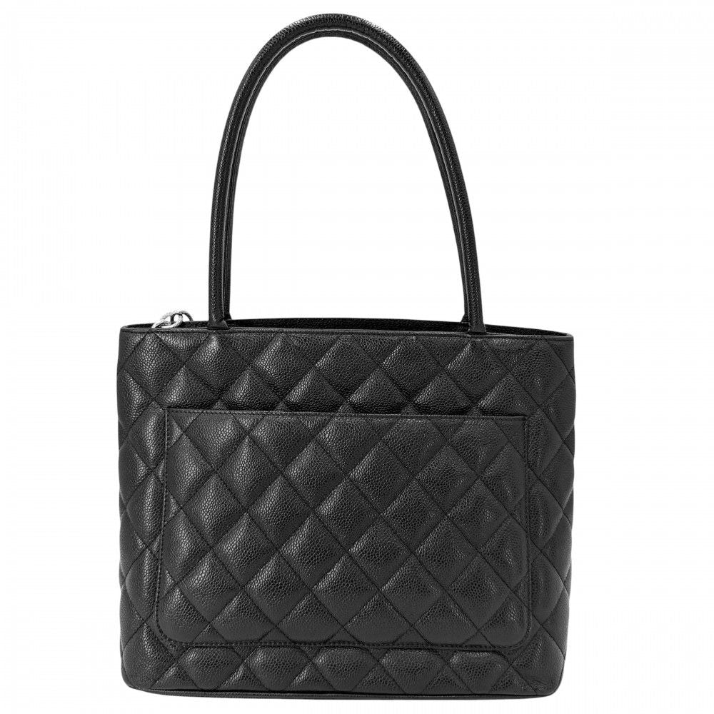 Chanel Handbag Quilted Medallion Tote CC Logo Shoulder Caviar Leather Black — view 2