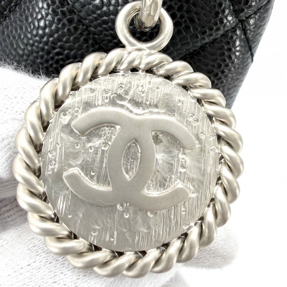 Chanel Handbag Quilted Medallion Tote CC Logo Shoulder Caviar Leather Black — view 6