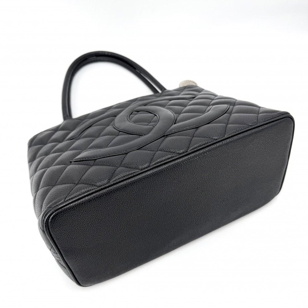 Chanel Handbag Quilted Medallion Tote CC Logo Shoulder Caviar Leather Black — view 3