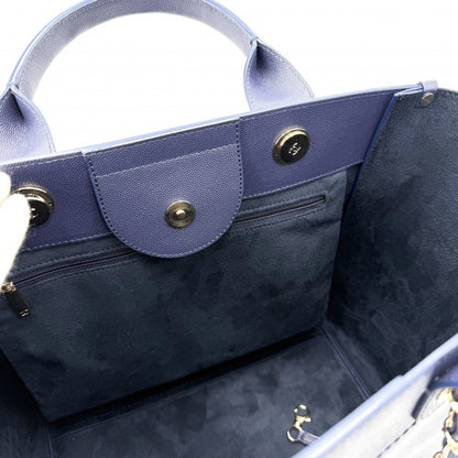 Chanel Tote Deauville MM Chain Shoulder Bag Studs Logo CC Caviar Leather Blue — view 9