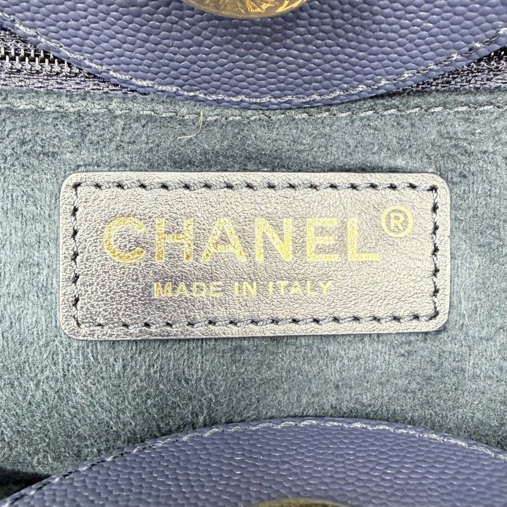 Chanel Tote Deauville MM Chain Shoulder Bag Studs Logo CC Caviar Leather Blue — view 5