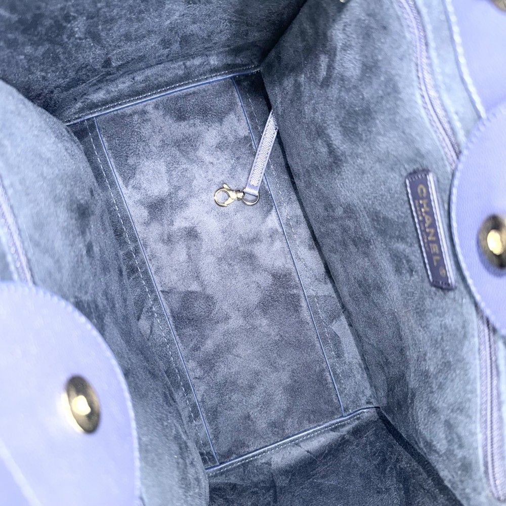 Chanel Tote Deauville MM Chain Shoulder Bag Studs Logo CC Caviar Leather Blue — view 4