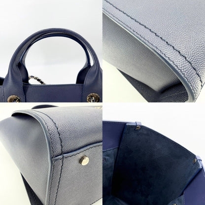 Chanel Tote Deauville MM Chain Shoulder Bag Studs Logo CC Caviar Leather Blue — view 7